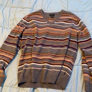 Multi-coloured striped v-neck sweater